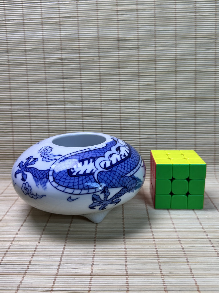 Vintage Japanese Porcelain Incense Burner, Blue Dragon Design, Tripod Censer