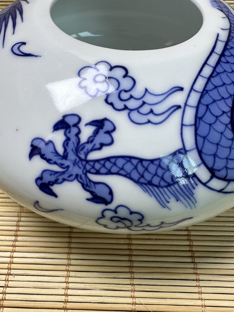 Vintage Japanese Porcelain Incense Burner, Blue Dragon Design, Tripod Censer