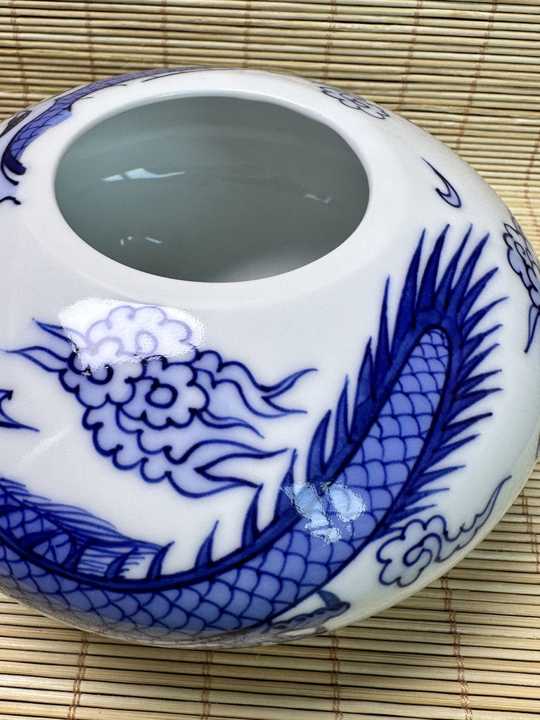 Vintage Japanese Porcelain Incense Burner, Blue Dragon Design, Tripod Censer