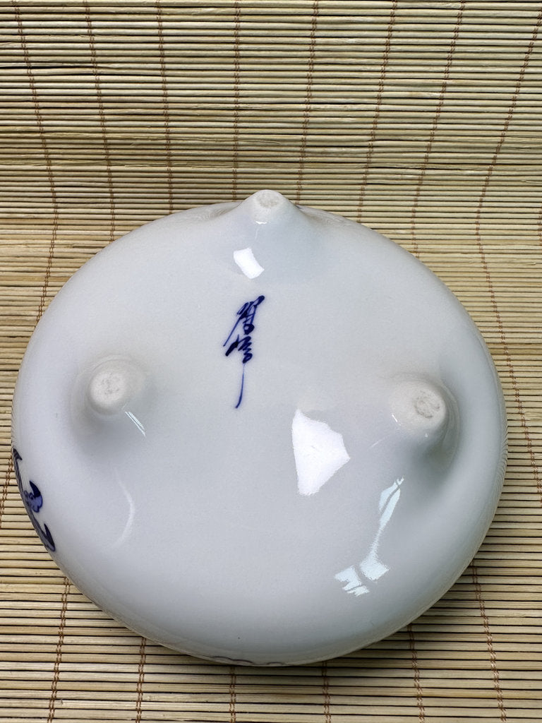 Vintage Japanese Porcelain Incense Burner, Blue Dragon Design, Tripod Censer