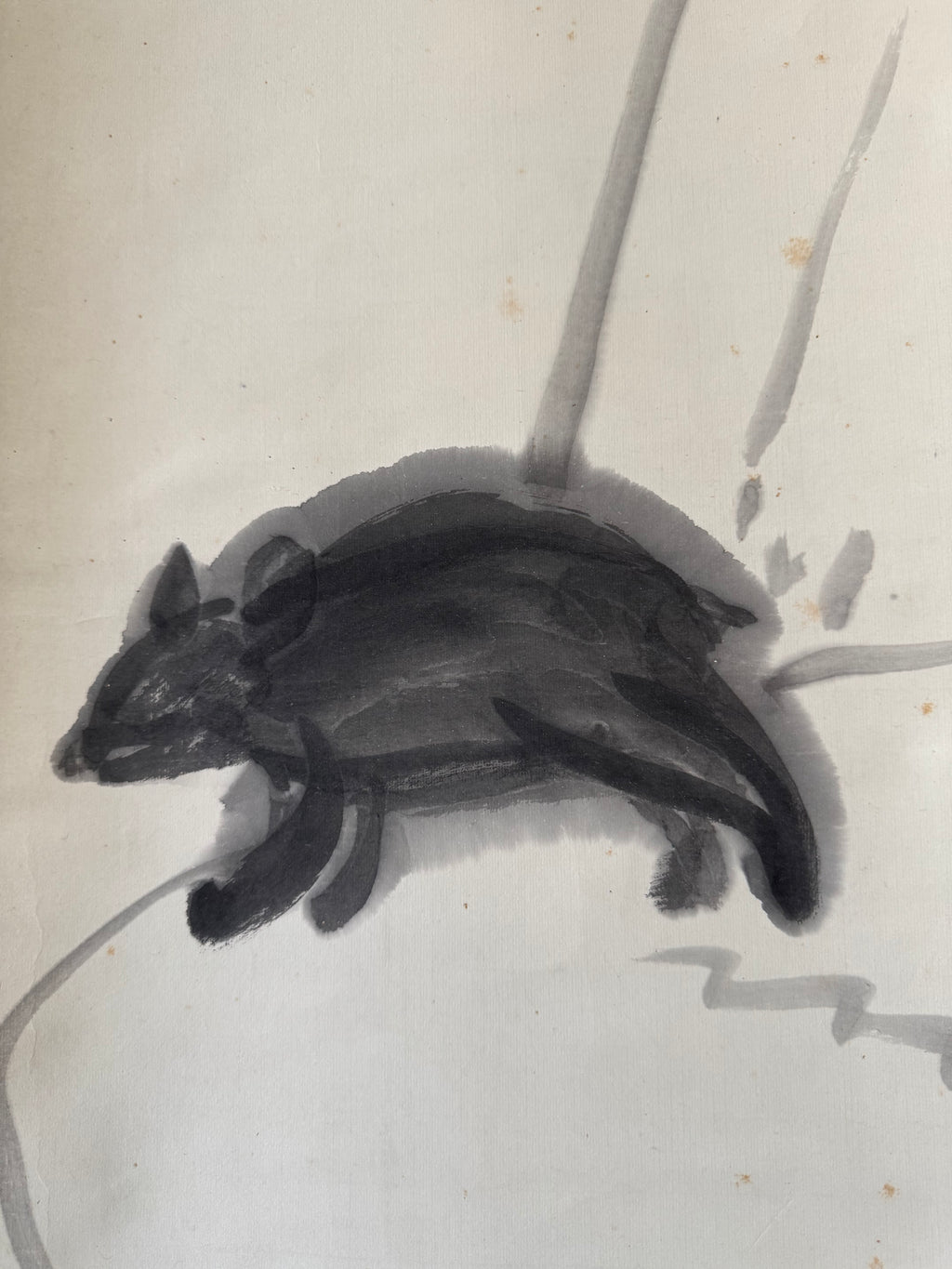 Japanese Kakemono - Field Mouse Zenga with Calligraphy on Simplicity