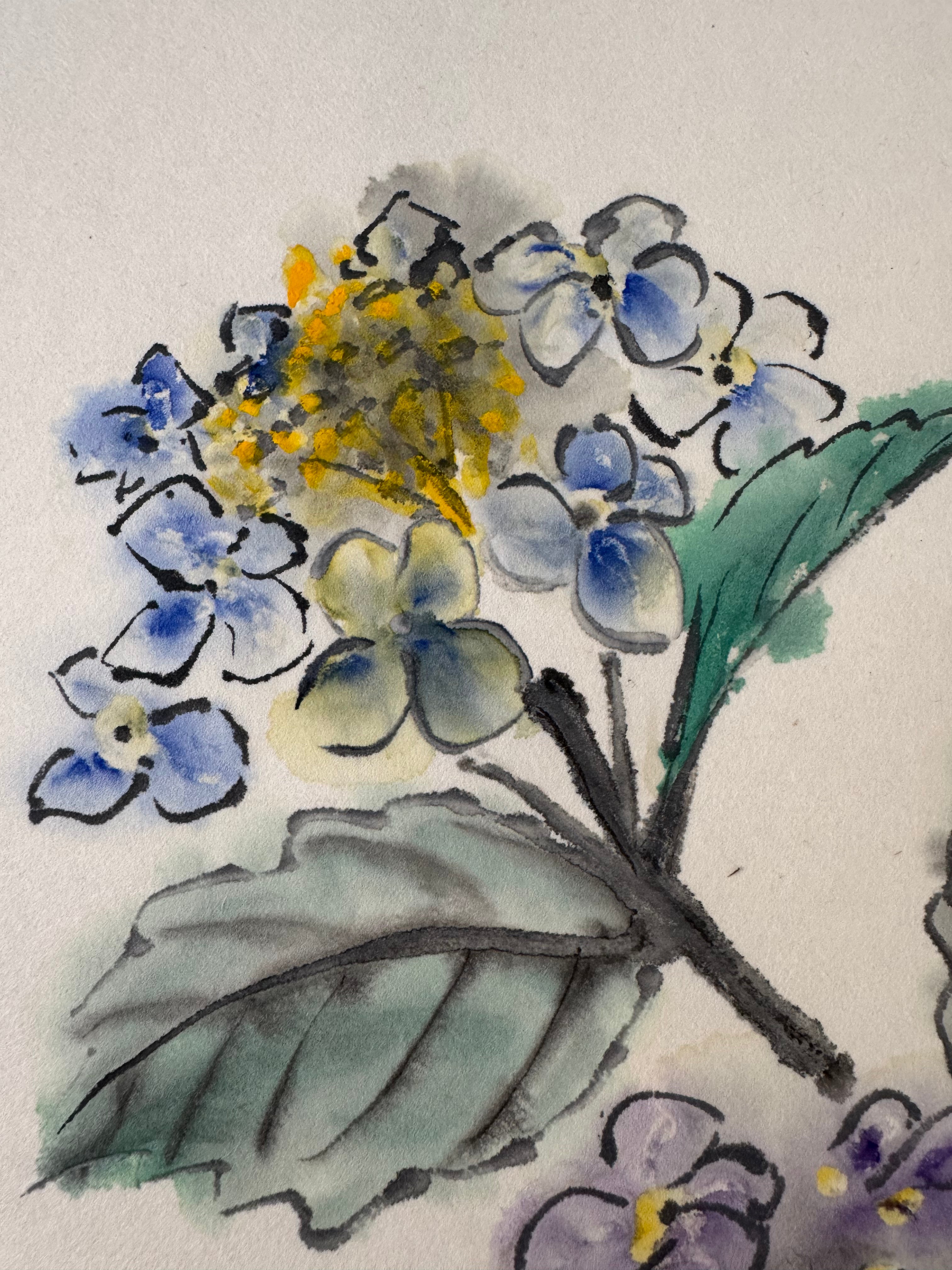 Japanese Kakemono Hydrangea Ajisai - Nihonga Floral Hanging Scroll, Early Summer Kacho-ga