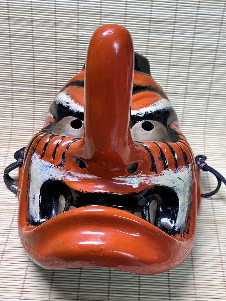 Vintage Japanese Tengu Mask, Long-Nose Wall Hanging Decor, Large Size
