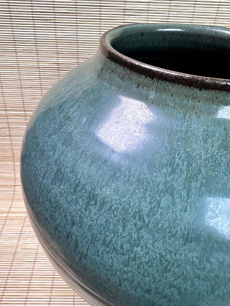 Vintage Japanese Studio Vase, Deep Blue-Teal Flowing Glaze, Signed