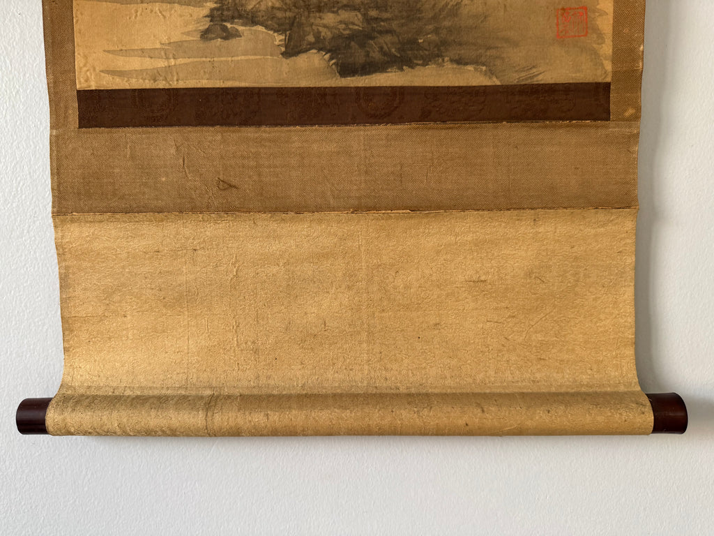 Vintage Japanese Sumi Landscape Kakemono - “Autumn Mountains, Distant Village” Hanging Scroll