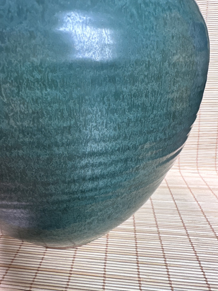 Vintage Japanese Studio Vase, Deep Blue-Teal Flowing Glaze, Signed