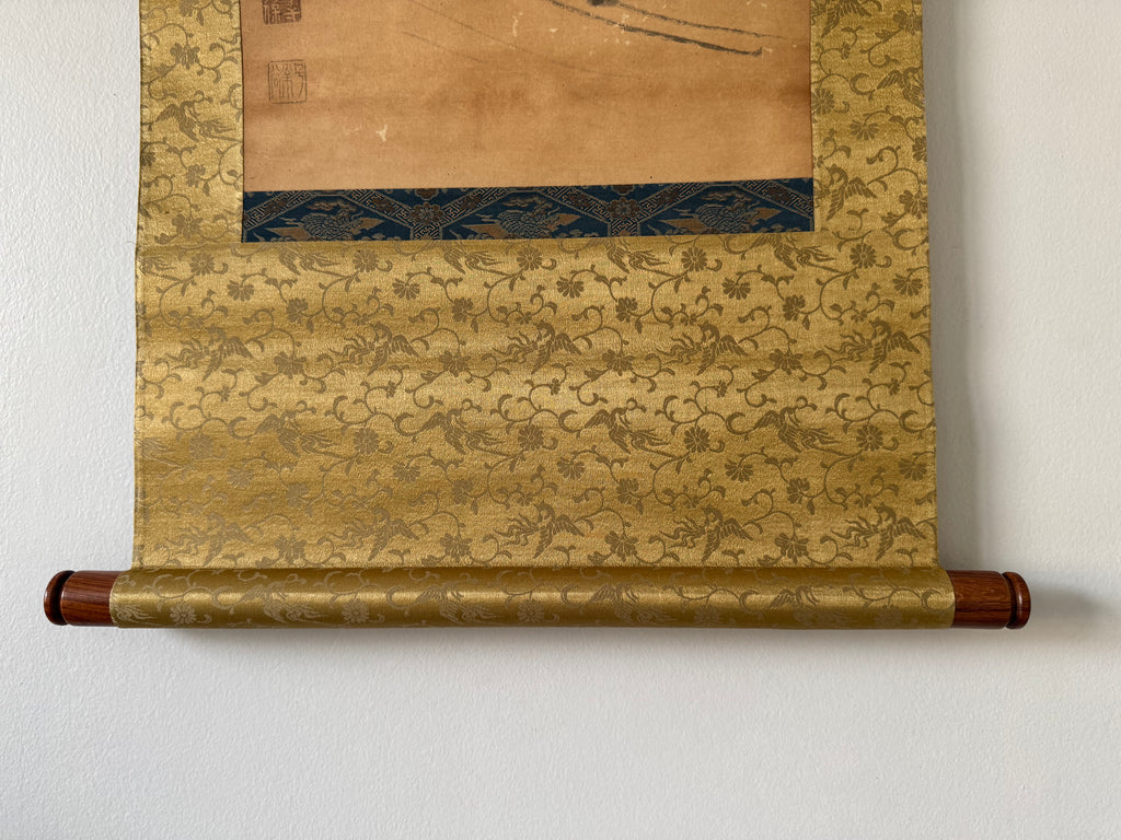 Vintage Japanese Kakemono Crane & Waka Calligraphy - Autumn Poetry Hanging Scroll
