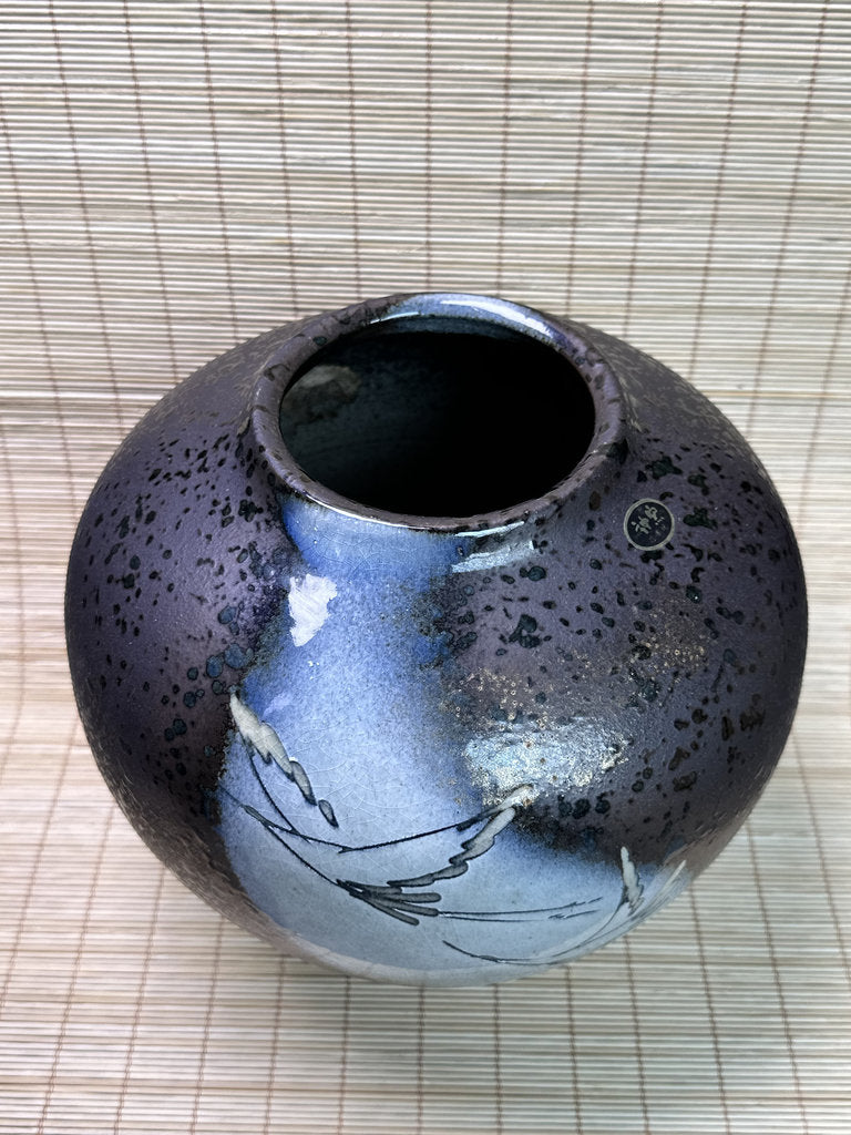 Vintage Shigaraki Ware Vase, Ash-Glazed with Hand-Painted Pampas Grass