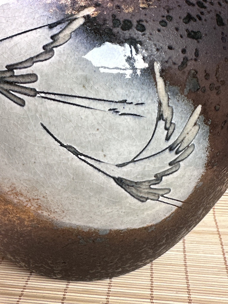 Vintage Shigaraki Ware Vase, Ash-Glazed with Hand-Painted Pampas Grass