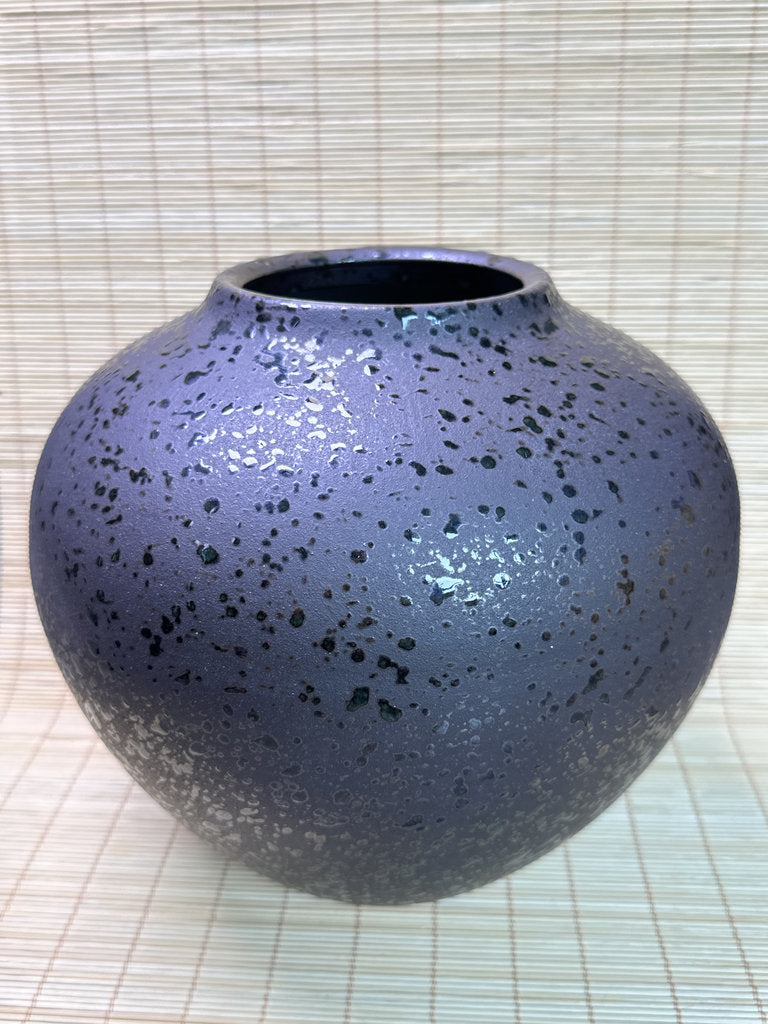 Vintage Shigaraki Ware Vase, Ash-Glazed with Hand-Painted Pampas Grass