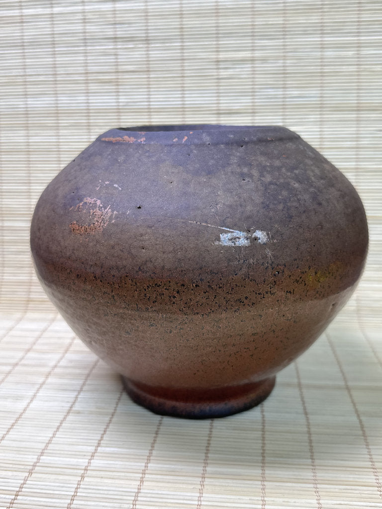 Vintage Chitose Ware Vase, Hokkaido Wood-Fired Stoneware with Original Shiori