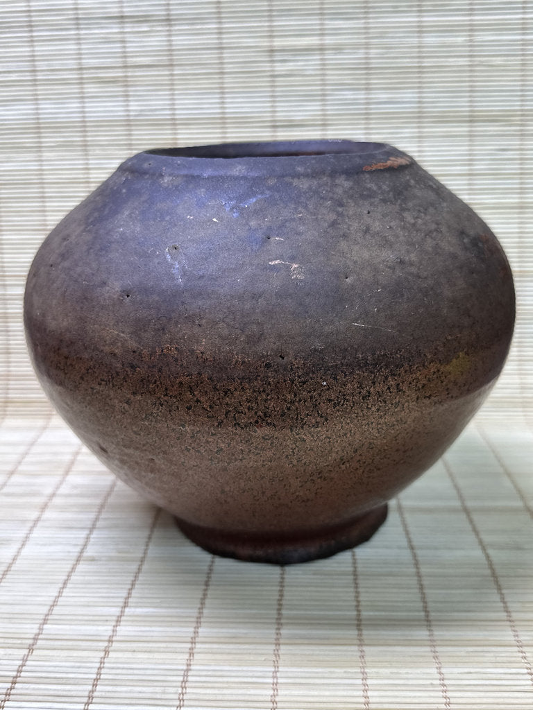 Vintage Chitose Ware Vase, Hokkaido Wood-Fired Stoneware with Original Shiori