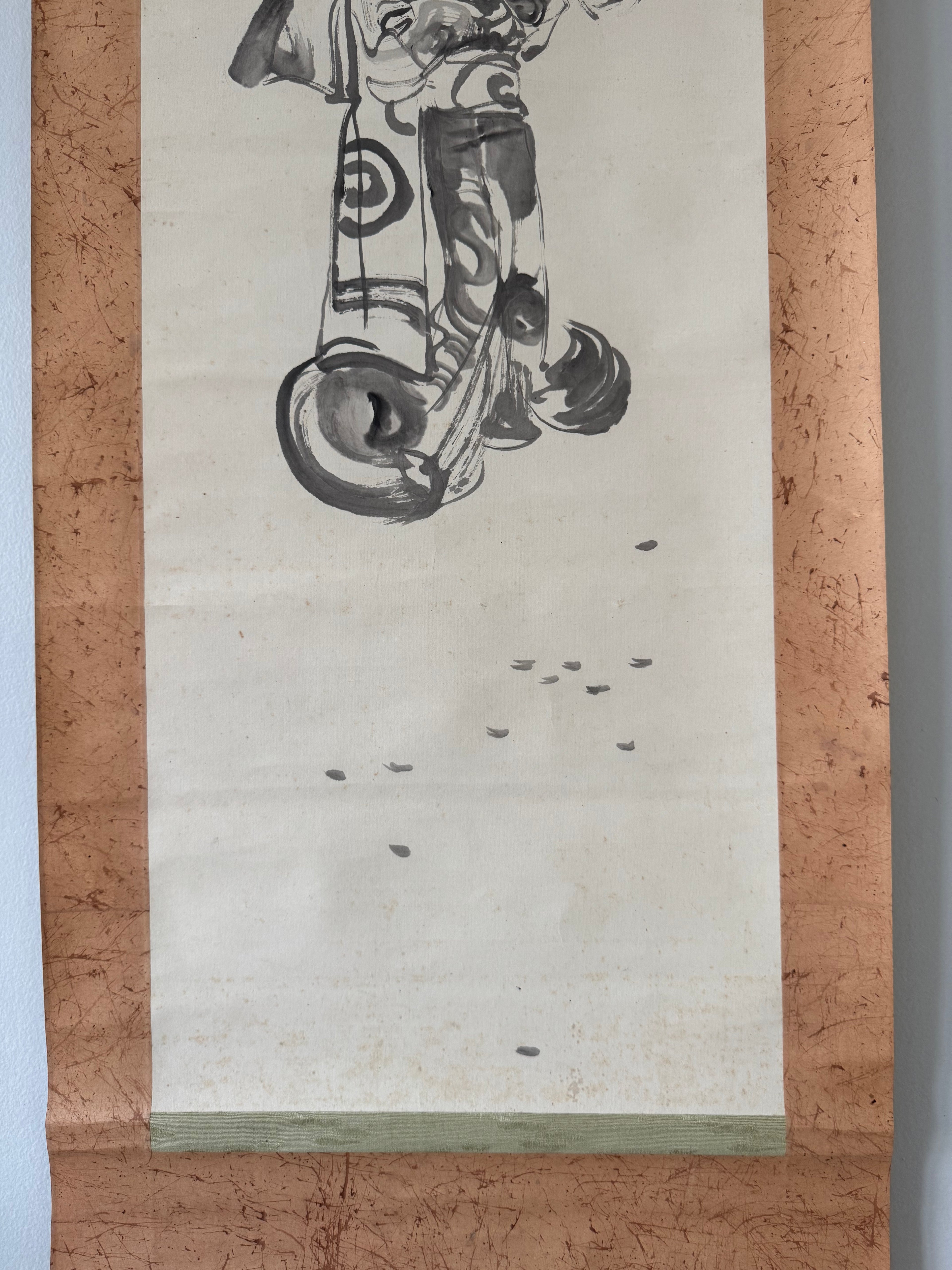 Japanese Kakemono Ink Painting – Kimono Girl Figure Scroll, Sumi-e Artwork, Showa Period