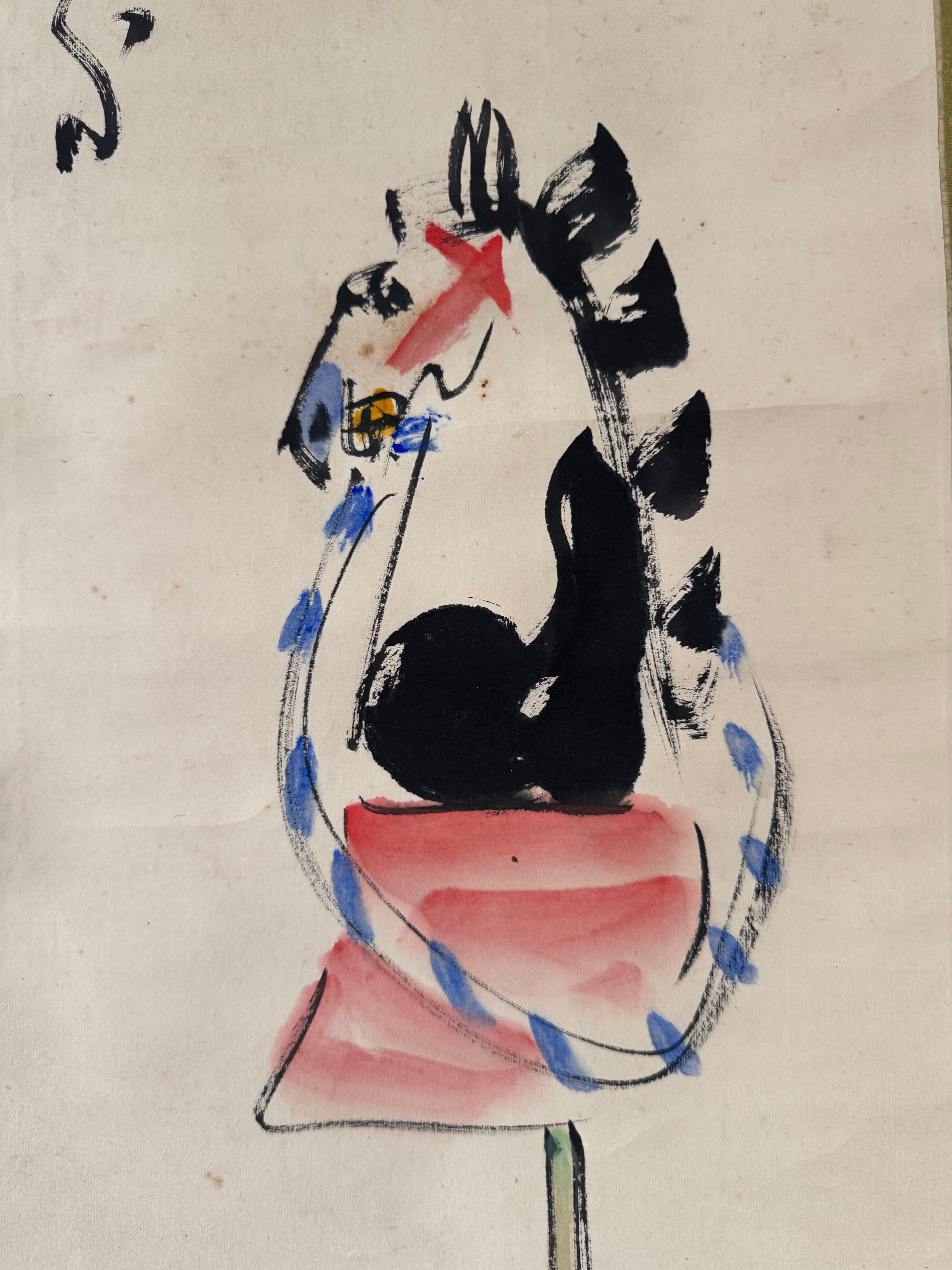 Japanese Hand-Painted Kakemono Horse Calligraphy Scroll – Sumi-e Artwork, Showa Era