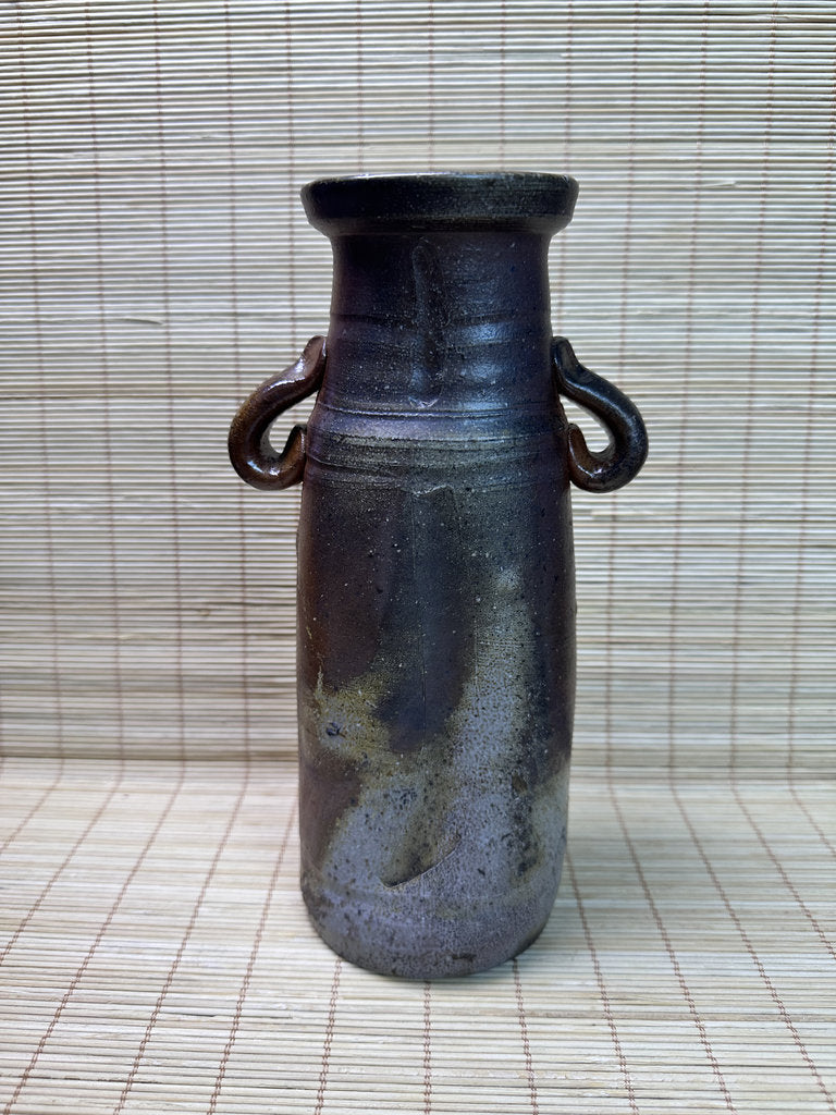 Vintage Bizen Ware Vase with Ear Handles, Unglazed Japanese Stoneware, Ikebana Hanaire