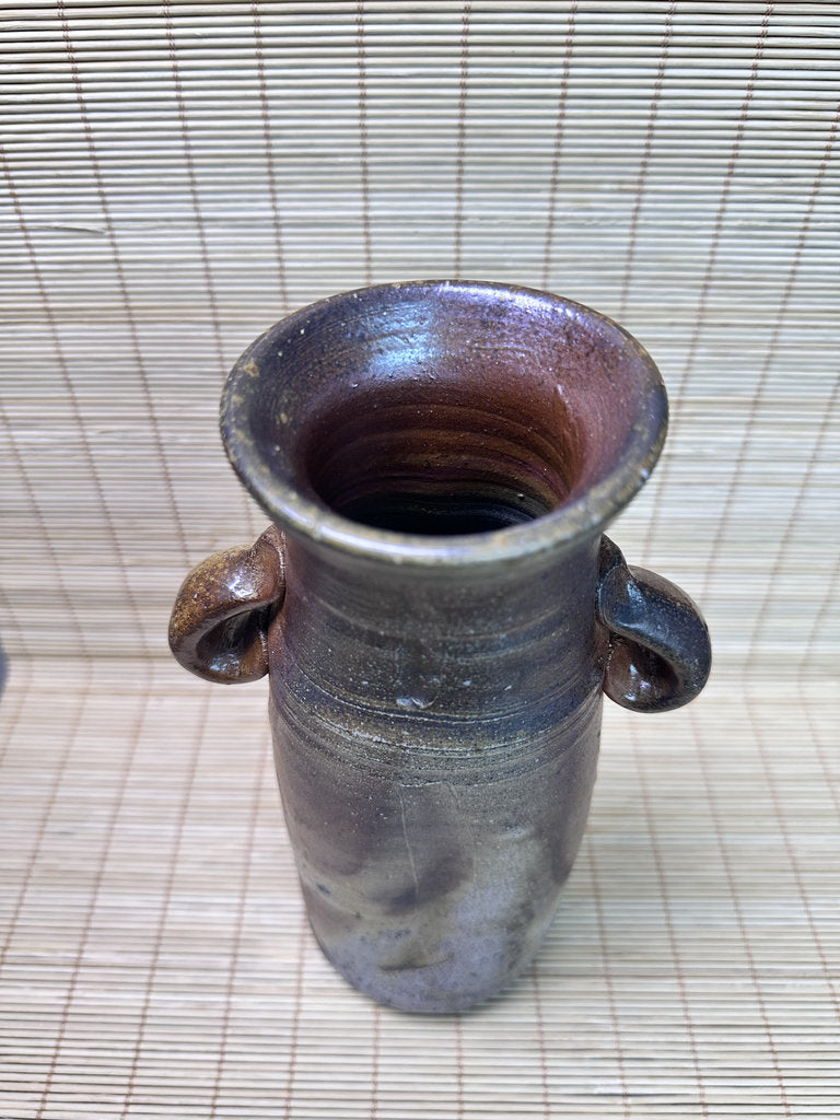 Vintage Bizen Ware Vase with Ear Handles, Unglazed Japanese Stoneware, Ikebana Hanaire