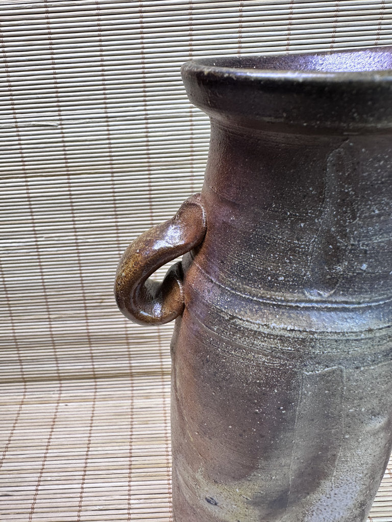 Vintage Bizen Ware Vase with Ear Handles, Unglazed Japanese Stoneware, Ikebana Hanaire