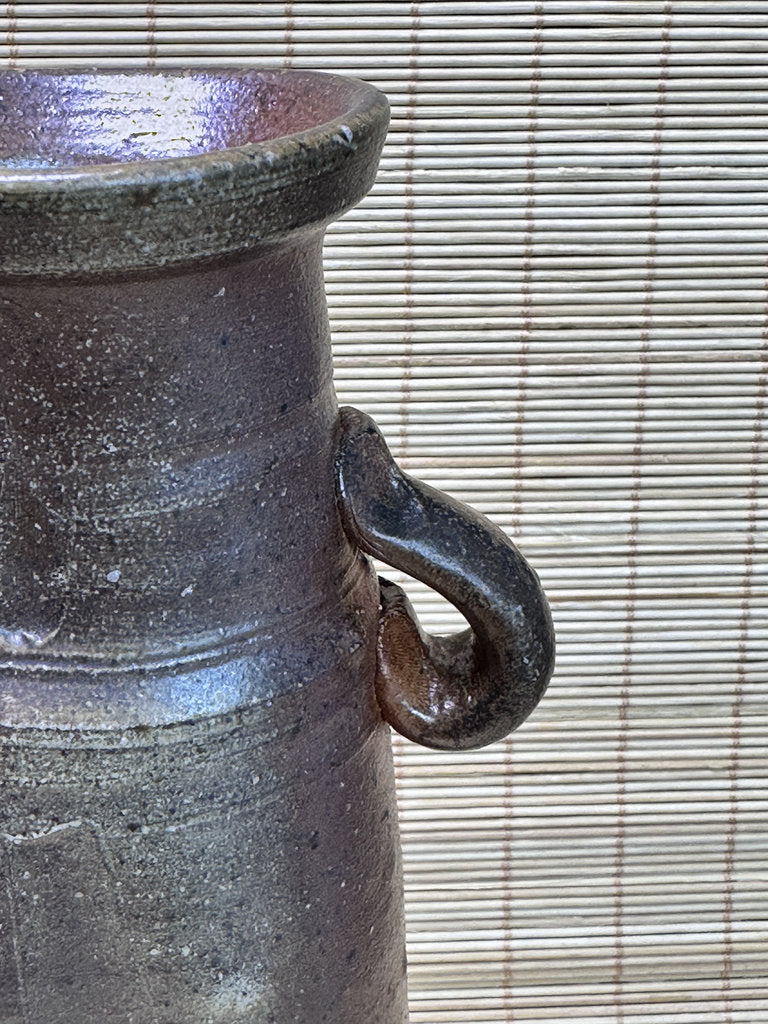 Vintage Bizen Ware Vase with Ear Handles, Unglazed Japanese Stoneware, Ikebana Hanaire