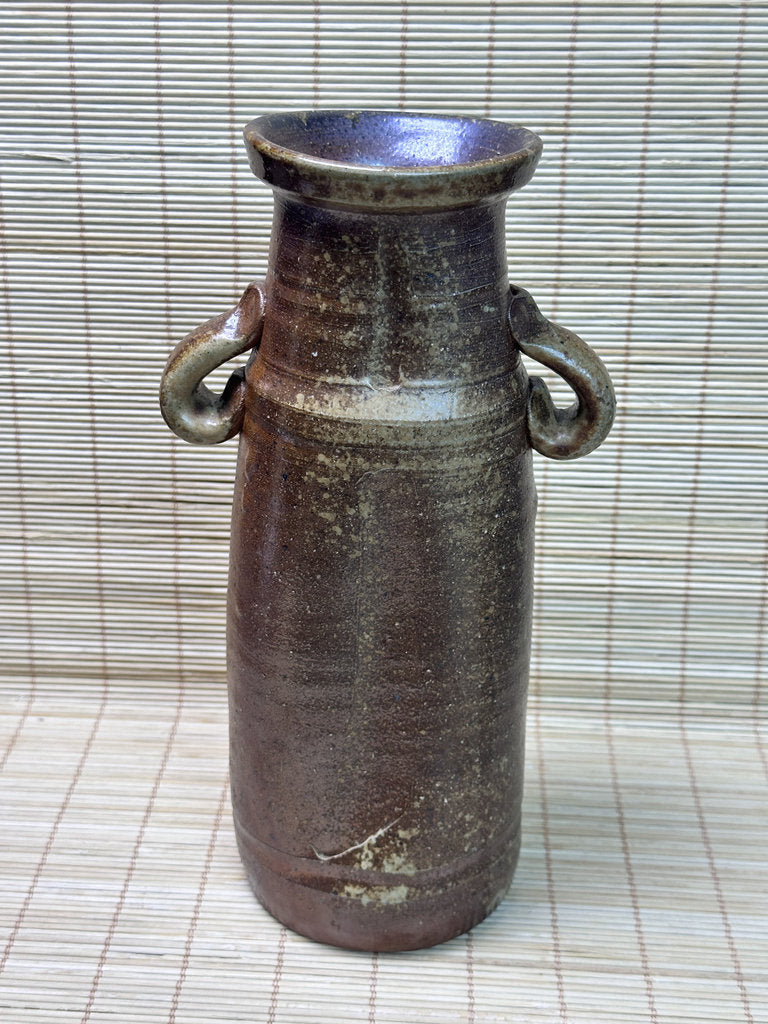 Vintage Bizen Ware Vase with Ear Handles, Unglazed Japanese Stoneware, Ikebana Hanaire
