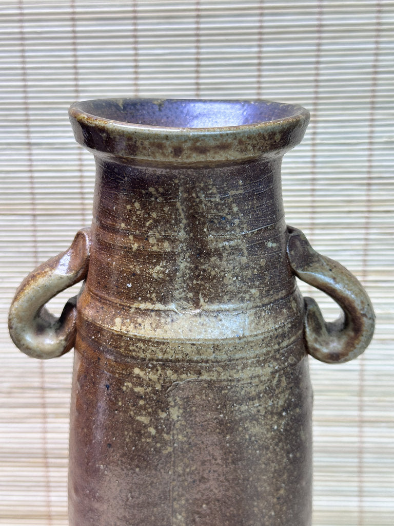 Vintage Bizen Ware Vase with Ear Handles, Unglazed Japanese Stoneware, Ikebana Hanaire