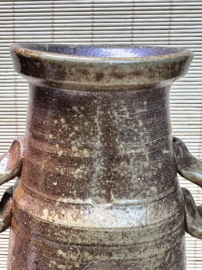 Vintage Bizen Ware Vase with Ear Handles, Unglazed Japanese Stoneware, Ikebana Hanaire