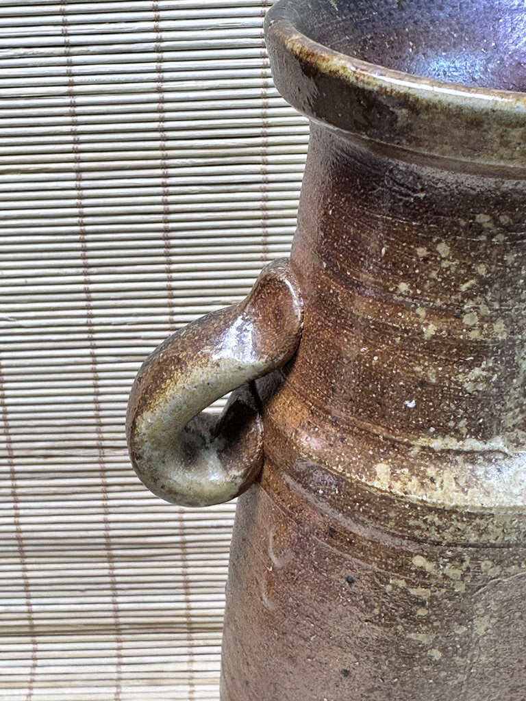 Vintage Bizen Ware Vase with Ear Handles, Unglazed Japanese Stoneware, Ikebana Hanaire