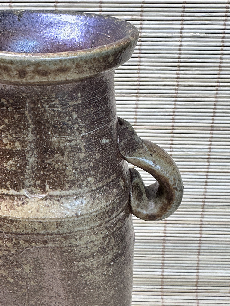 Vintage Bizen Ware Vase with Ear Handles, Unglazed Japanese Stoneware, Ikebana Hanaire