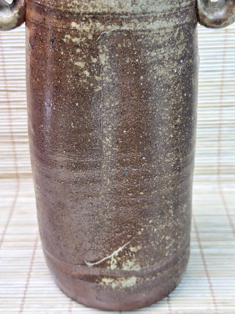 Vintage Bizen Ware Vase with Ear Handles, Unglazed Japanese Stoneware, Ikebana Hanaire