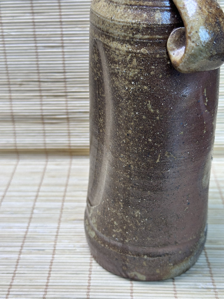 Vintage Bizen Ware Vase with Ear Handles, Unglazed Japanese Stoneware, Ikebana Hanaire