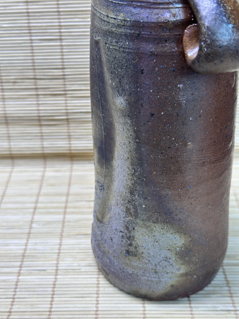 Vintage Bizen Ware Vase with Ear Handles, Unglazed Japanese Stoneware, Ikebana Hanaire