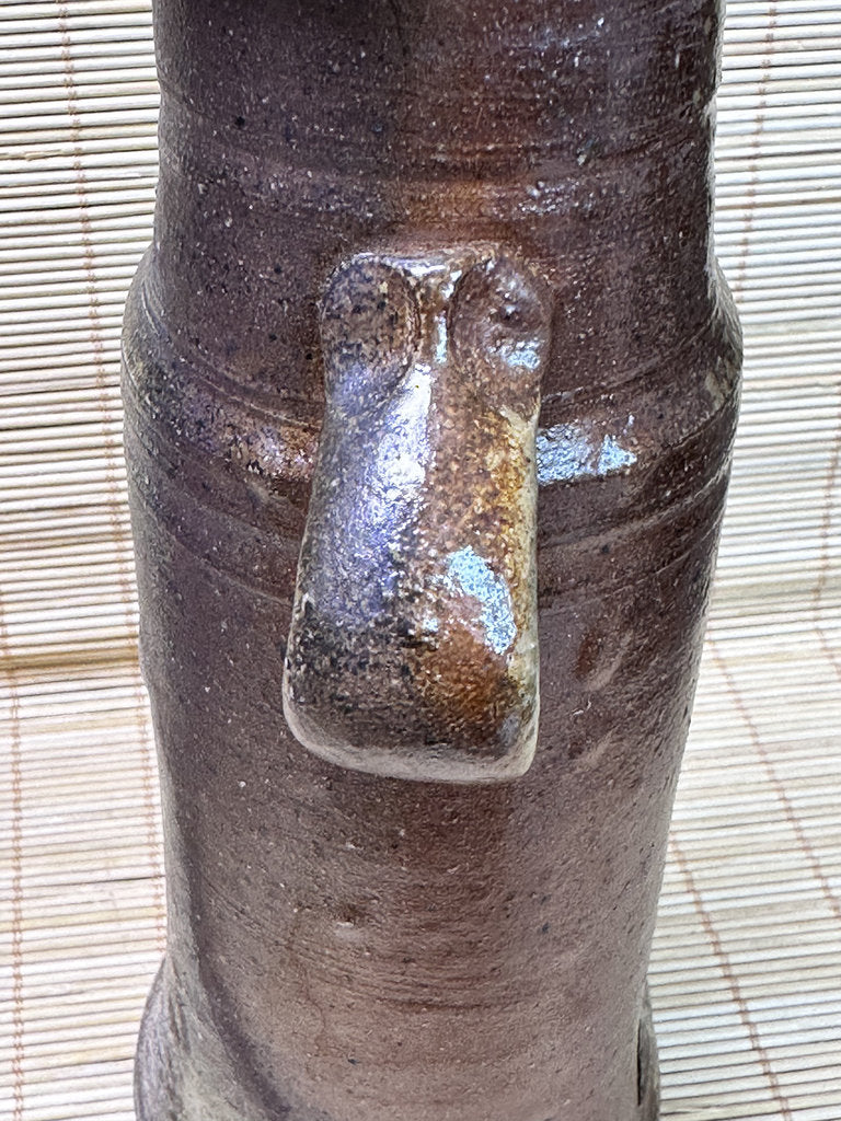 Vintage Bizen Ware Vase with Ear Handles, Unglazed Japanese Stoneware, Ikebana Hanaire