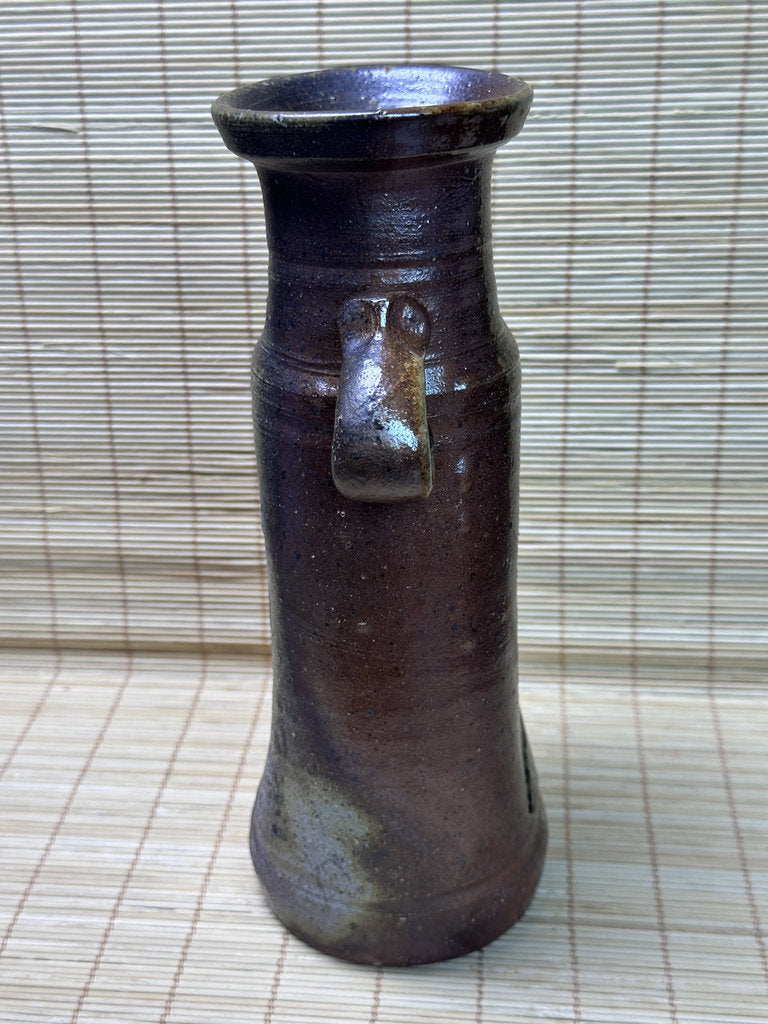 Vintage Bizen Ware Vase with Ear Handles, Unglazed Japanese Stoneware, Ikebana Hanaire
