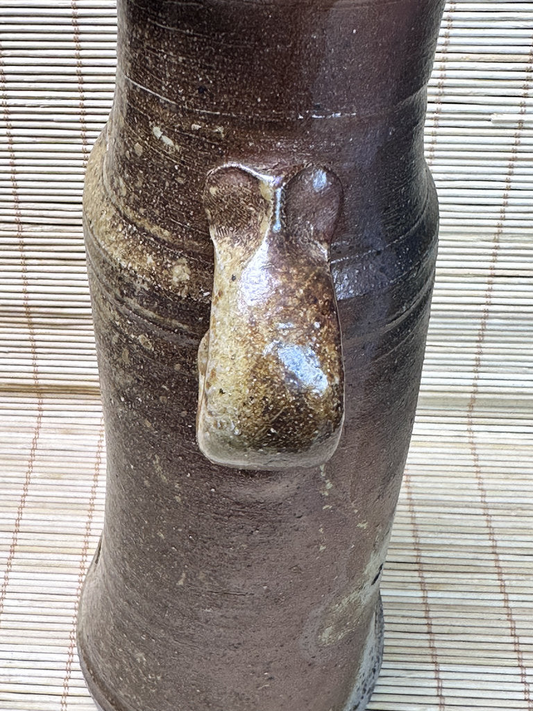 Vintage Bizen Ware Vase with Ear Handles, Unglazed Japanese Stoneware, Ikebana Hanaire