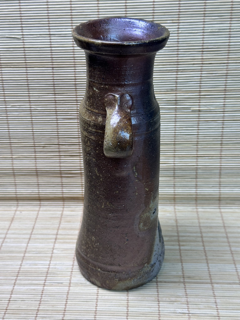 Vintage Bizen Ware Vase with Ear Handles, Unglazed Japanese Stoneware, Ikebana Hanaire