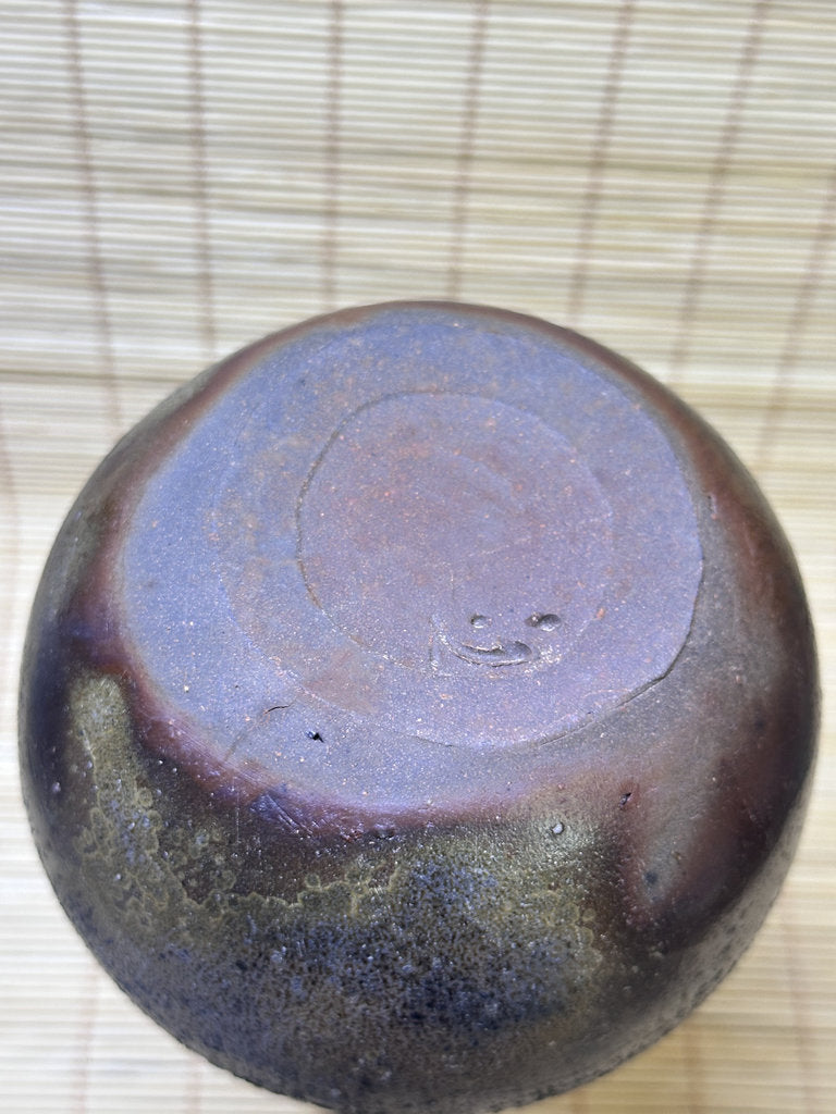 Vintage Bizen Ware Bud Vase, Long Neck Round Body, Unglazed Japanese Stoneware Ikebana Hanaire