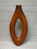 Vintage Japanese Ikebana Vase, Sculptural Open-Loop Form, Carrot-Orange Streaked Glaze, Signed Base