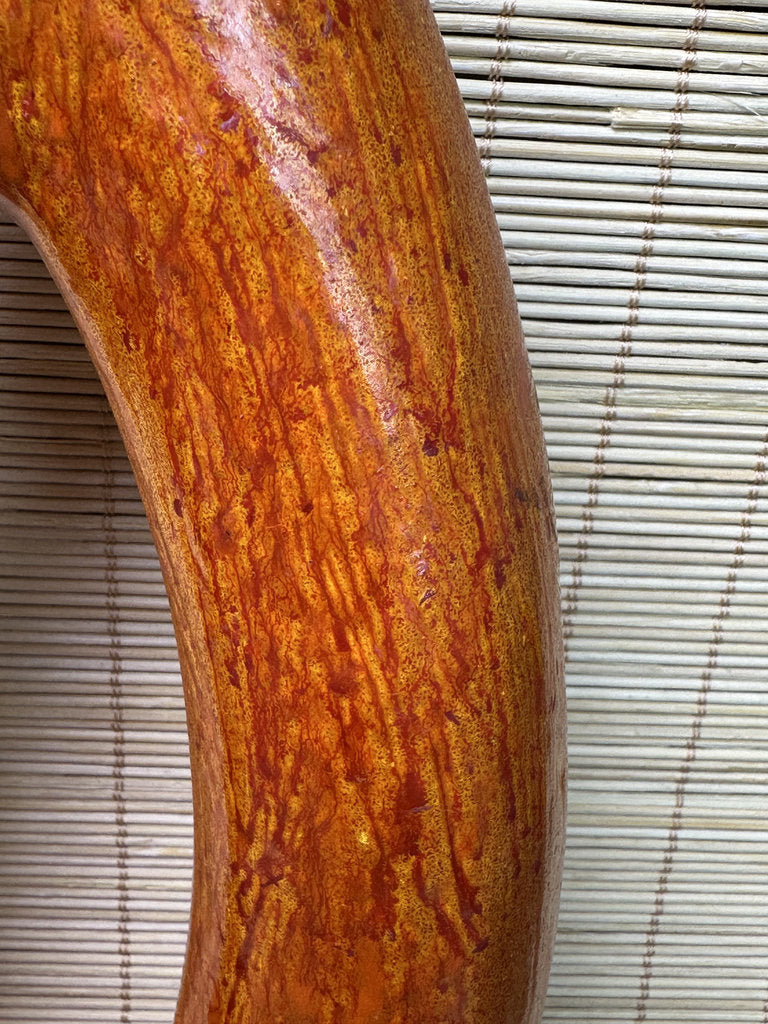 Vintage Japanese Ikebana Vase, Sculptural Open-Loop Form, Carrot-Orange Streaked Glaze, Signed Base