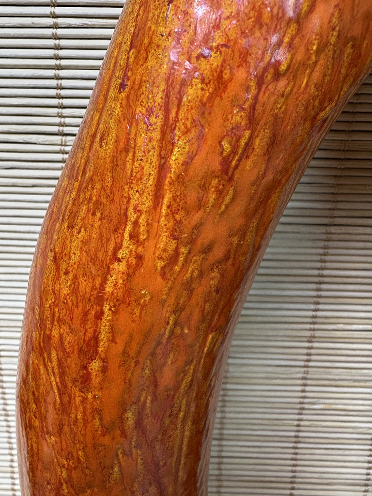 Vintage Japanese Ikebana Vase, Sculptural Open-Loop Form, Carrot-Orange Streaked Glaze, Signed Base