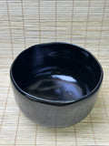 Vintage Japanese Black Chawan, Seto-guro Style Cylindrical Matcha Tea Bowl, Glossy Iron Glaze