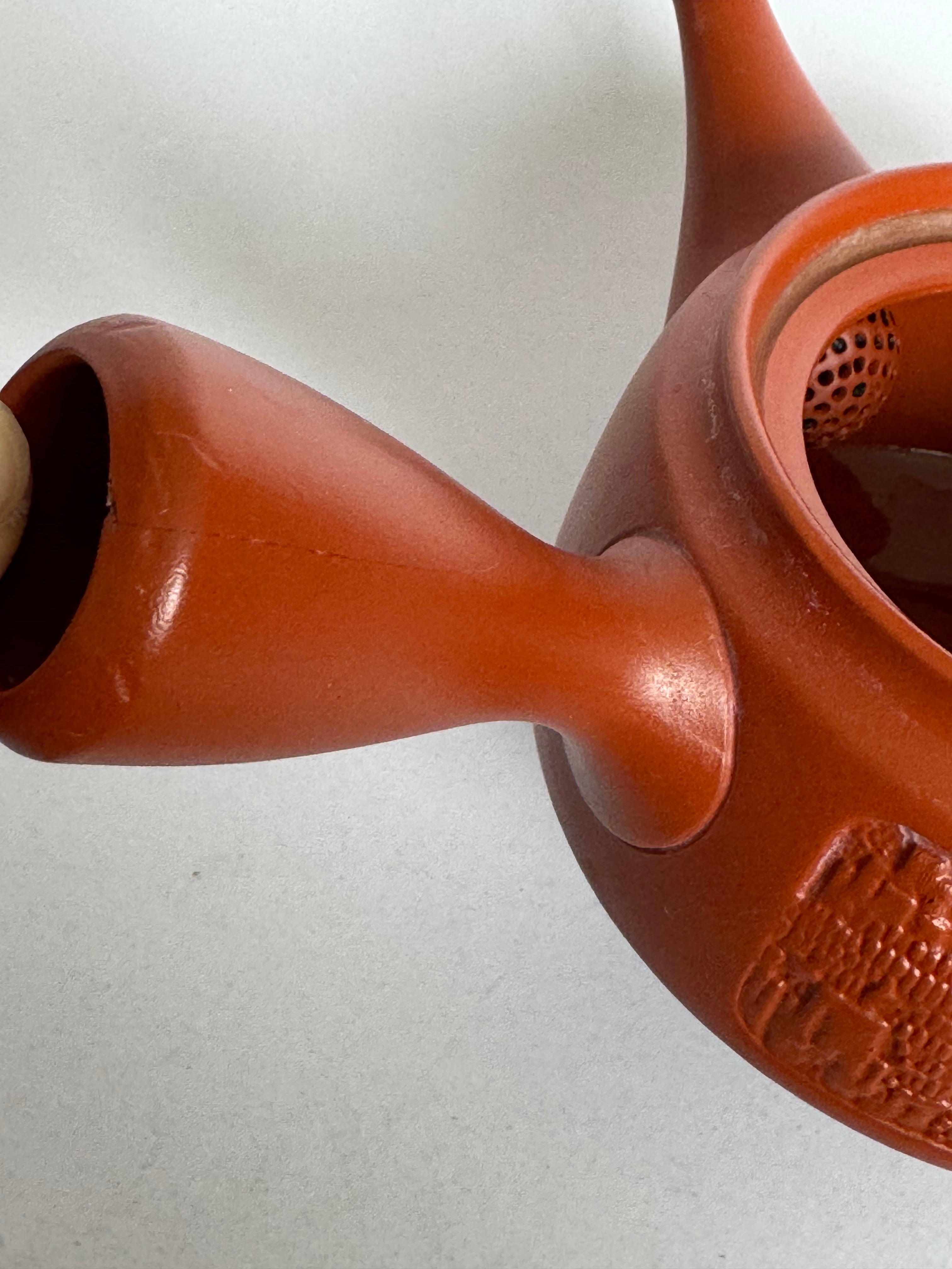 Vintage Tokoname Teapot with Carved Landscape Scene – Japanese Red Clay Kyusu
