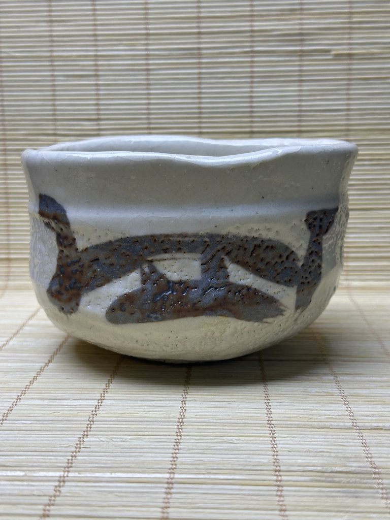 Vintage Japanese Shino-Style Chawan, Matcha Tea Bowl, White Feldspar Glaze, Iron Painted Design, Wabi-Sabi