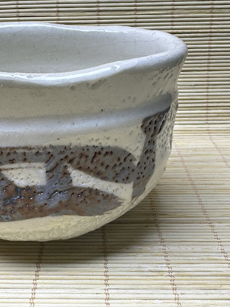Vintage Japanese Shino-Style Chawan, Matcha Tea Bowl, White Feldspar Glaze, Iron Painted Design, Wabi-Sabi