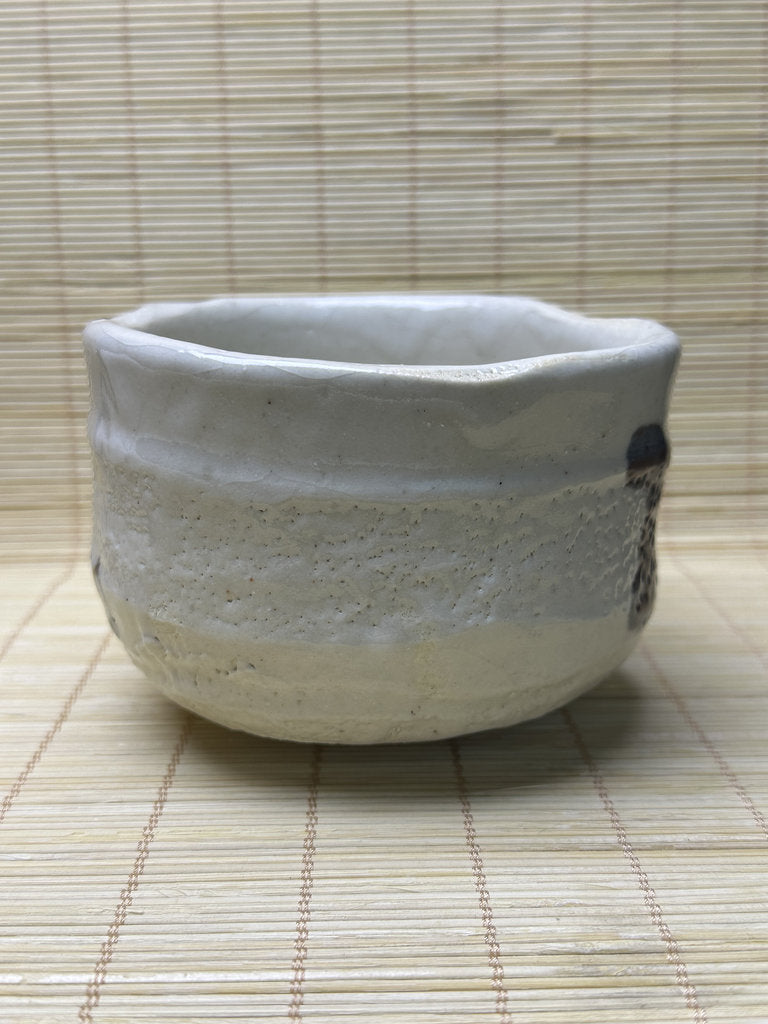 Vintage Japanese Shino-Style Chawan, Matcha Tea Bowl, White Feldspar Glaze, Iron Painted Design, Wabi-Sabi
