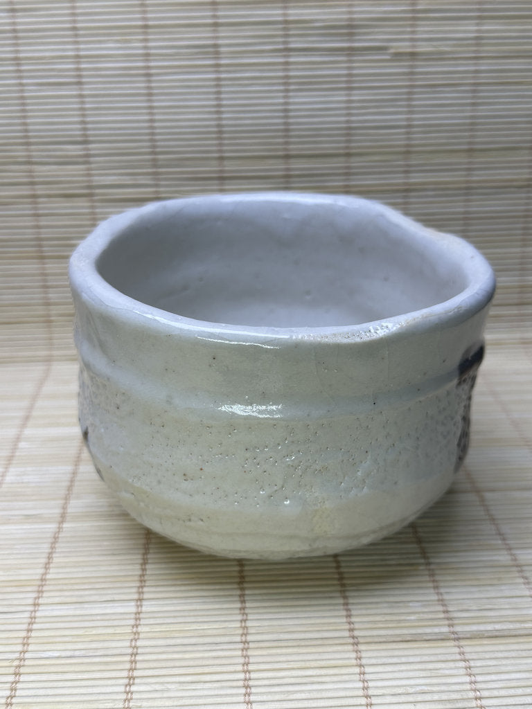 Vintage Japanese Shino-Style Chawan, Matcha Tea Bowl, White Feldspar Glaze, Iron Painted Design, Wabi-Sabi