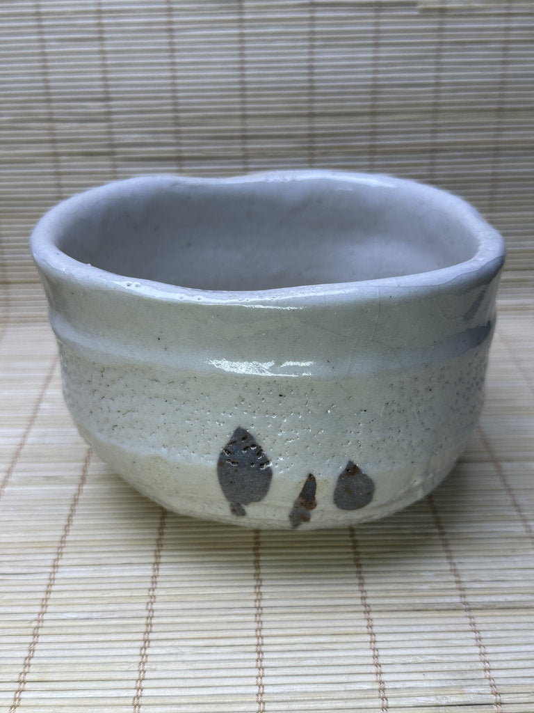 Vintage Japanese Shino-Style Chawan, Matcha Tea Bowl, White Feldspar Glaze, Iron Painted Design, Wabi-Sabi