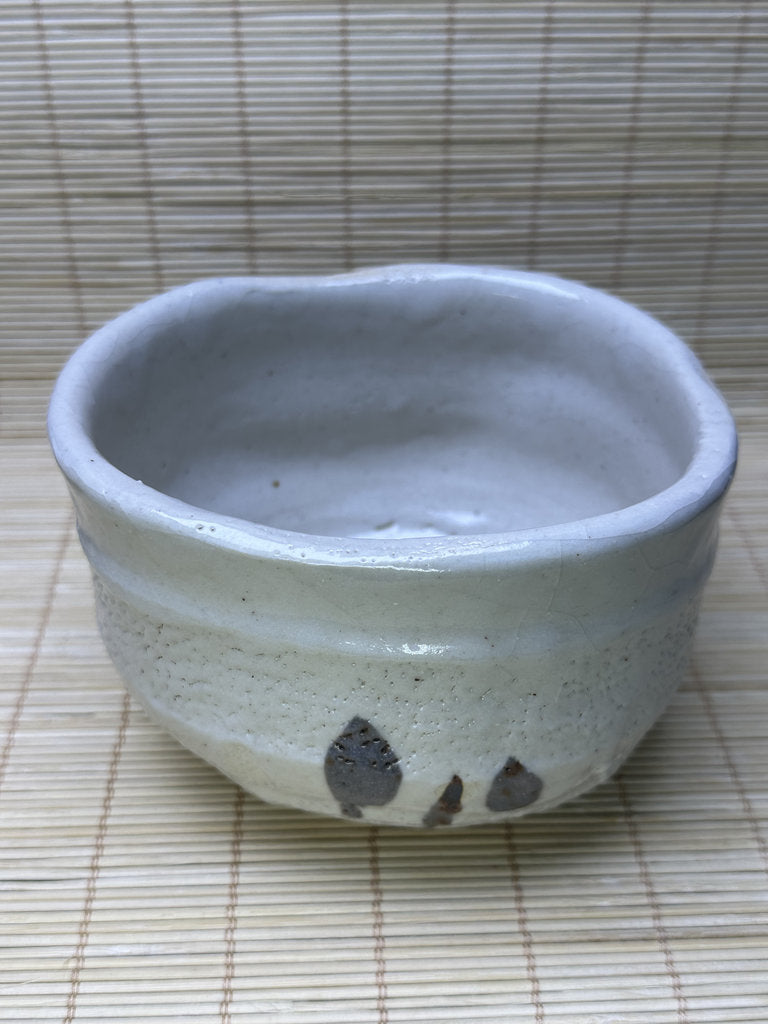 Vintage Japanese Shino-Style Chawan, Matcha Tea Bowl, White Feldspar Glaze, Iron Painted Design, Wabi-Sabi