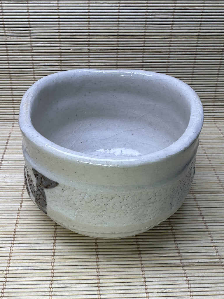 Vintage Japanese Shino-Style Chawan, Matcha Tea Bowl, White Feldspar Glaze, Iron Painted Design, Wabi-Sabi
