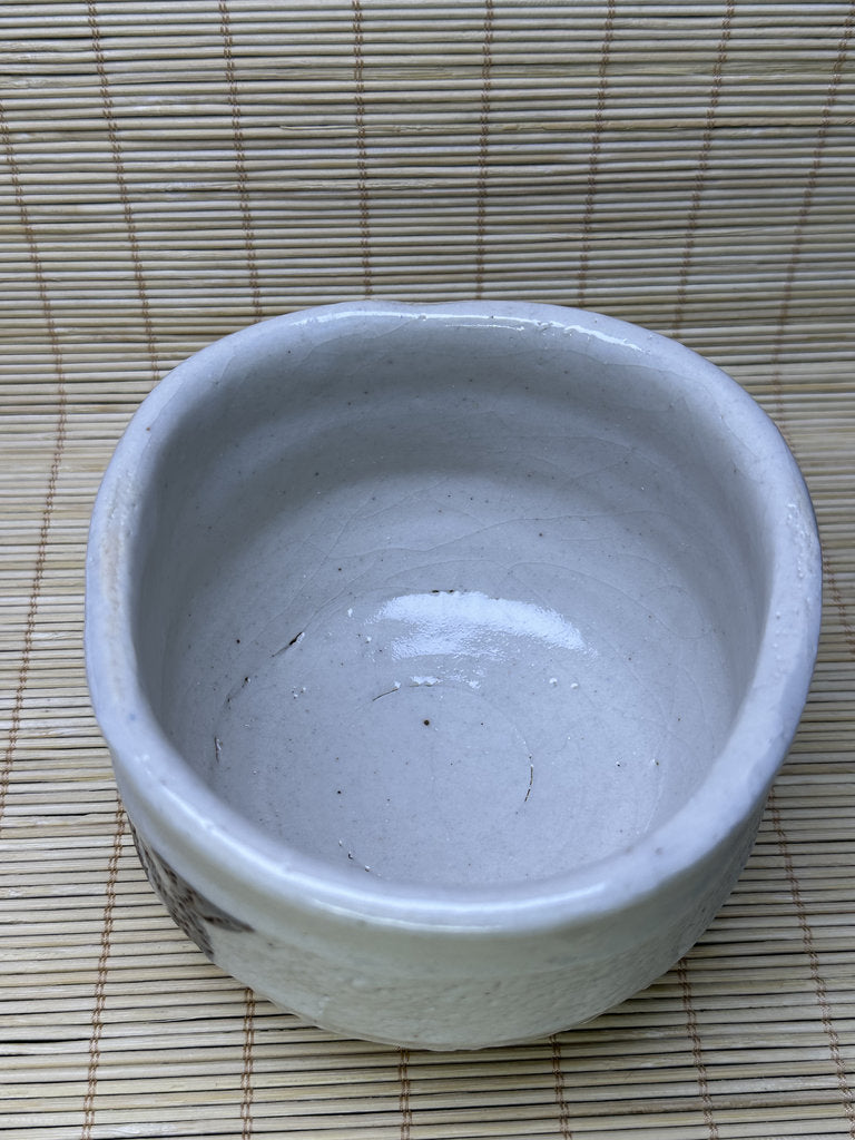Vintage Japanese Shino-Style Chawan, Matcha Tea Bowl, White Feldspar Glaze, Iron Painted Design, Wabi-Sabi
