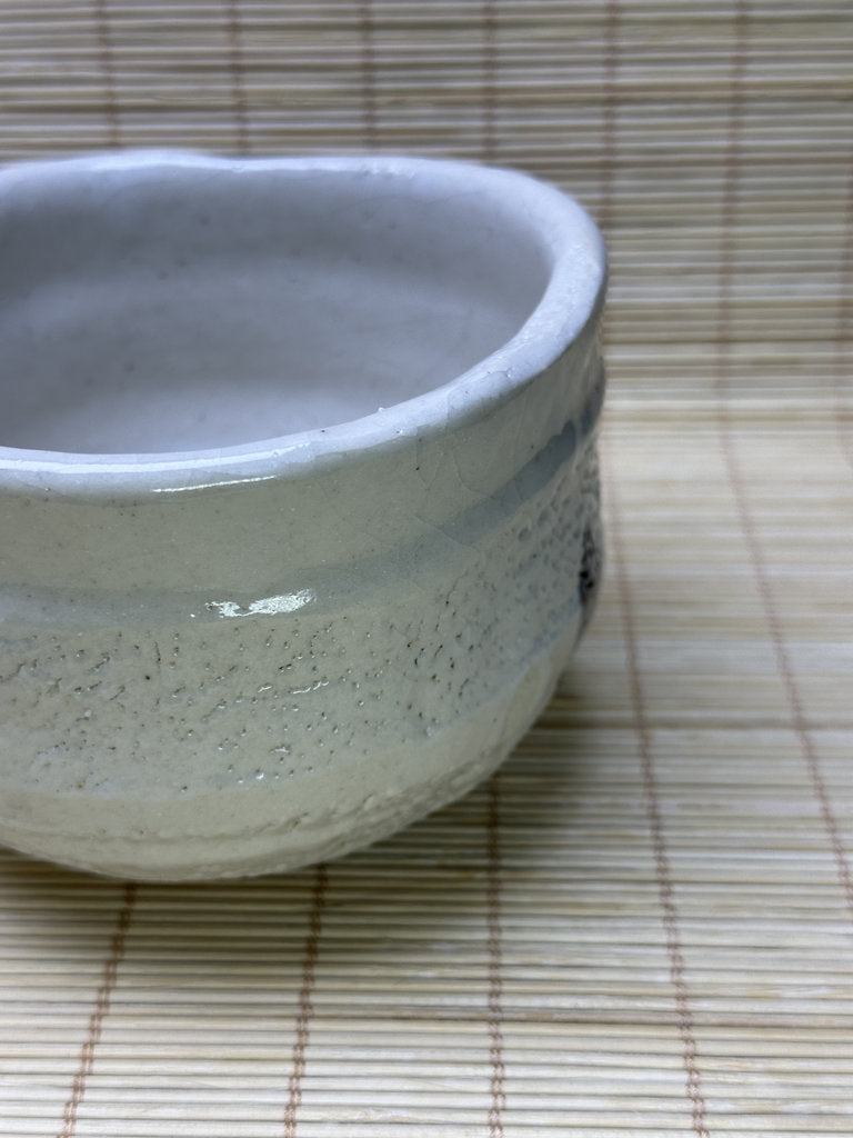 Vintage Japanese Shino-Style Chawan, Matcha Tea Bowl, White Feldspar Glaze, Iron Painted Design, Wabi-Sabi