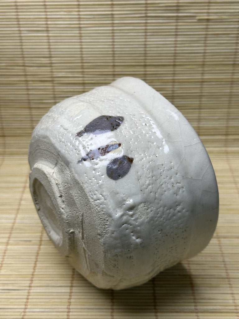 Vintage Japanese Shino-Style Chawan, Matcha Tea Bowl, White Feldspar Glaze, Iron Painted Design, Wabi-Sabi